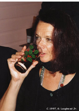 [photo: Poet Anne Waldman photographed at William Burroughs funeral banquet, August 6, 1997, Lawrence, KS. Copyright 1997, George Laughead]