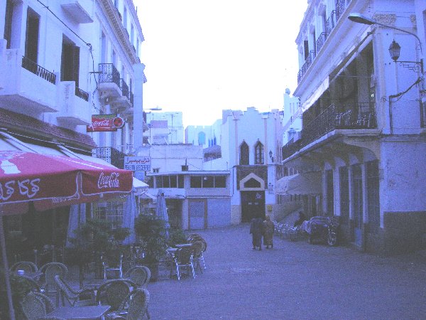 [Photograph: Cafe Centrale, Tangiers. William Burroughs, Brion Gysin and other Beat Generation writers spent much time sitting here. Copyright 2008 by C. Woww. Used with permission. All rights reserved.