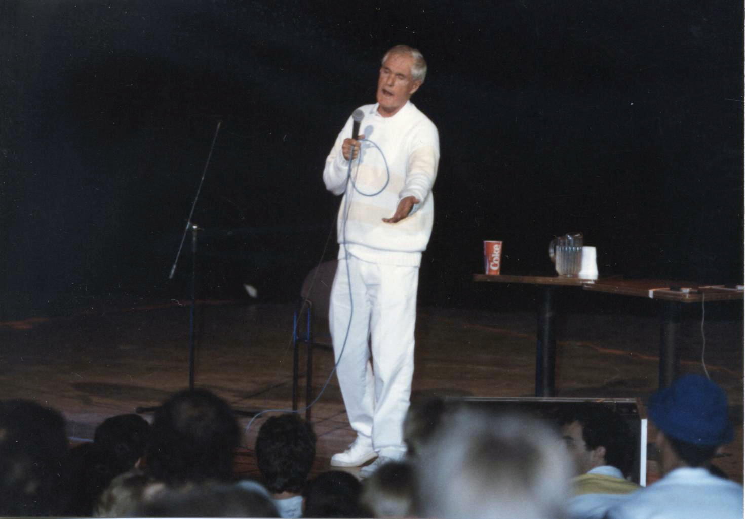 [Dr. Timothy Leary, Liberty Hall, Lawrence, Kansas. Dr. Timothy's performance at the River City Union, September 12, 1987. Photograph by Doug L. Miller: used with permission]