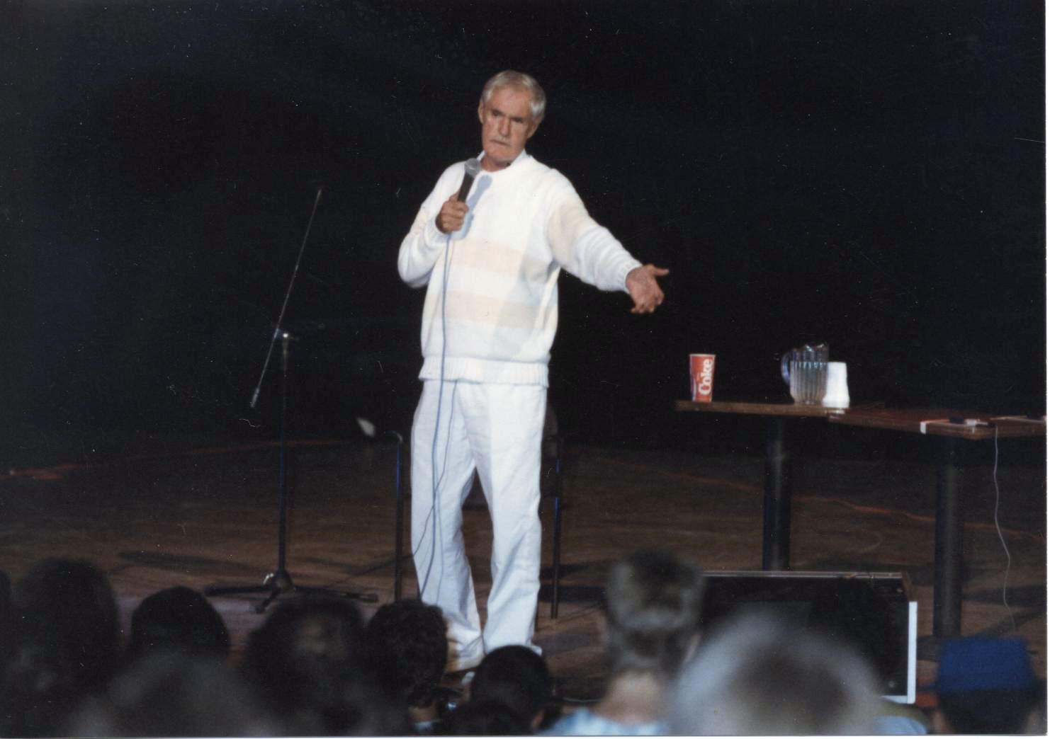 [Dr. Timothy Leary, Liberty Hall, Lawrence, Kansas. Dr. Timothy's performance at the River City Union, September 12, 1987. Photograph by Doug L. Miller: used with permission.]