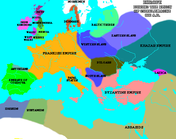 [Map of the Carolingian Empire in 800 AD]